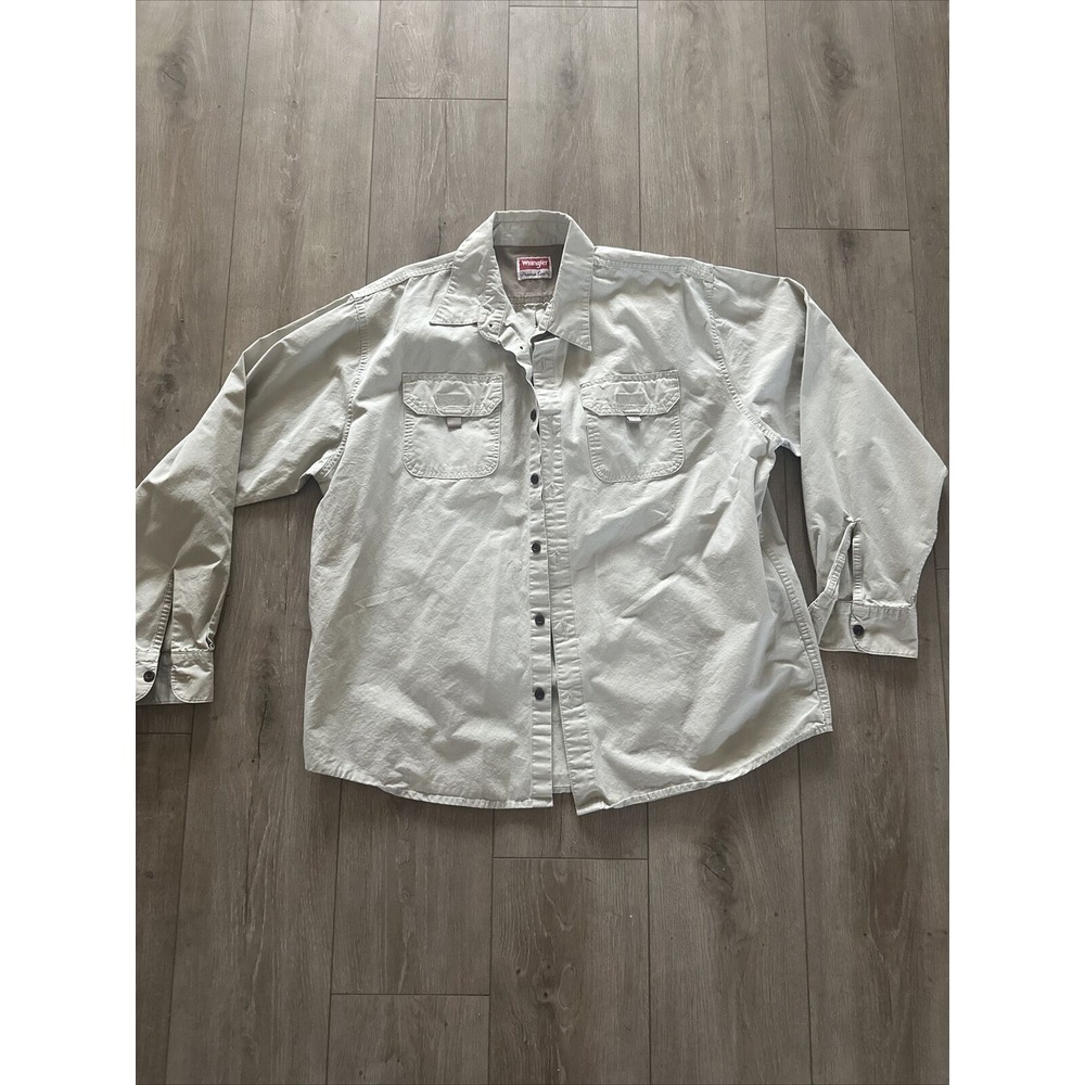 Wrangler Shirt Men's Size XL‎ Long Sleeve Button Down 100% Cotton  Khaki